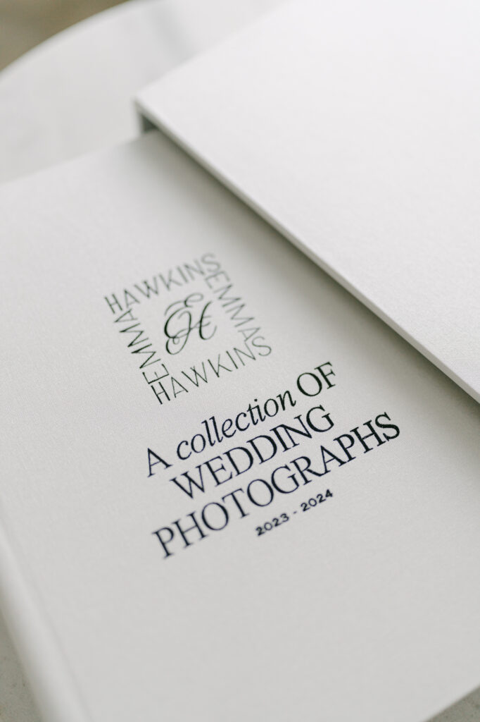 Fine art wedding album with the title "a collection of wedding photographs"